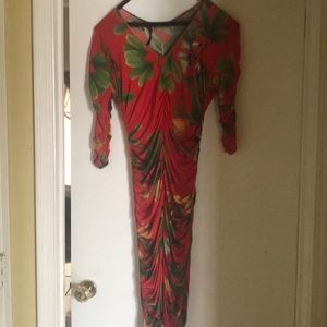 Red flowered bodycon dress